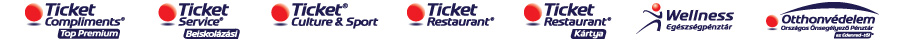 Ticket Restaurant utalvány, Ticket Restaurant kártya, Ticket Compliments Top Premium utalvány, Ticket Service Beiskolázási utalvány, Wellness Egészségpénztár, Ticket Culture & Sport utalvány, Otthonvédelem Önsegélyező Pénztár